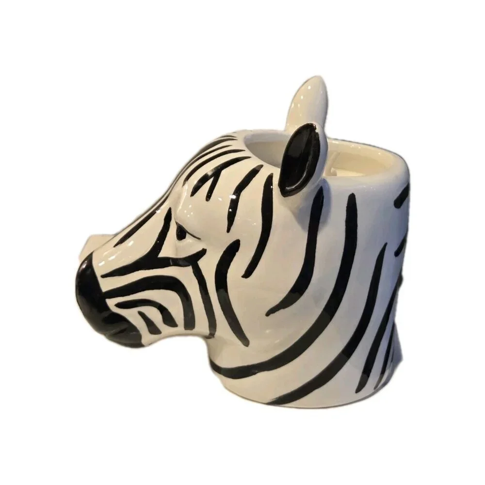 New Ceramic Zebra Black & White Safari Jungle Animal Candle Room Decor